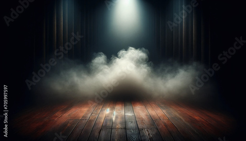 Dark wood background design brown wood texture Abstract background, empty wooden table with smoke rising on dark background. © tanayoch