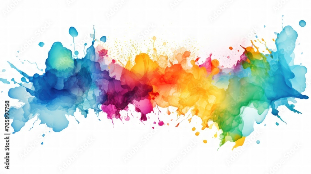 Colorful watercolor style smooth splashes paint on a white background. Generate AI image