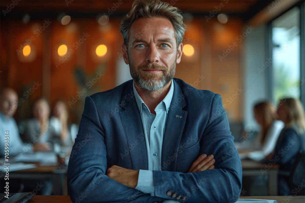 Portrait of successful business leader of businessman manager posing in office Portrait of successful business leader of businessman manager posing in office