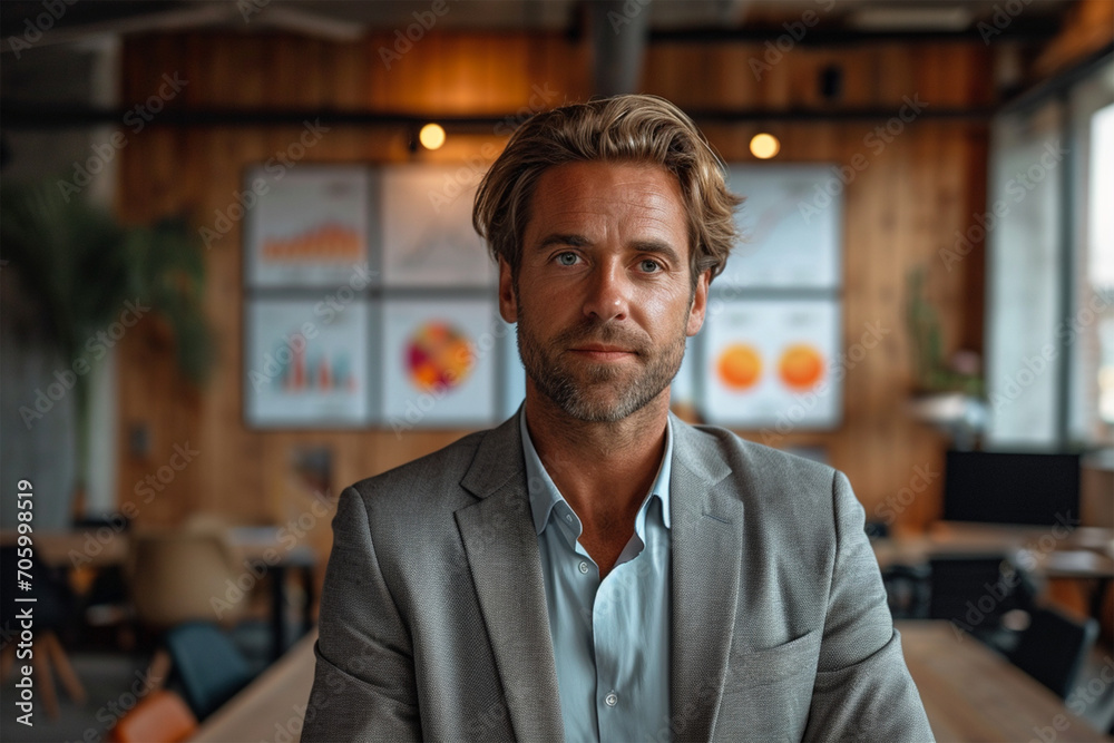 Portrait of successful business leader of businessman manager posing in office Portrait of successful business leader of businessman manager posing in office