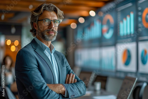 Portrait of successful business leader of businessman manager posing in office