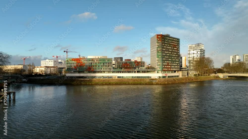 Modern architecture on Nantes riverfront, urban development. Modern architecture on Nantes riverfront, urban development.