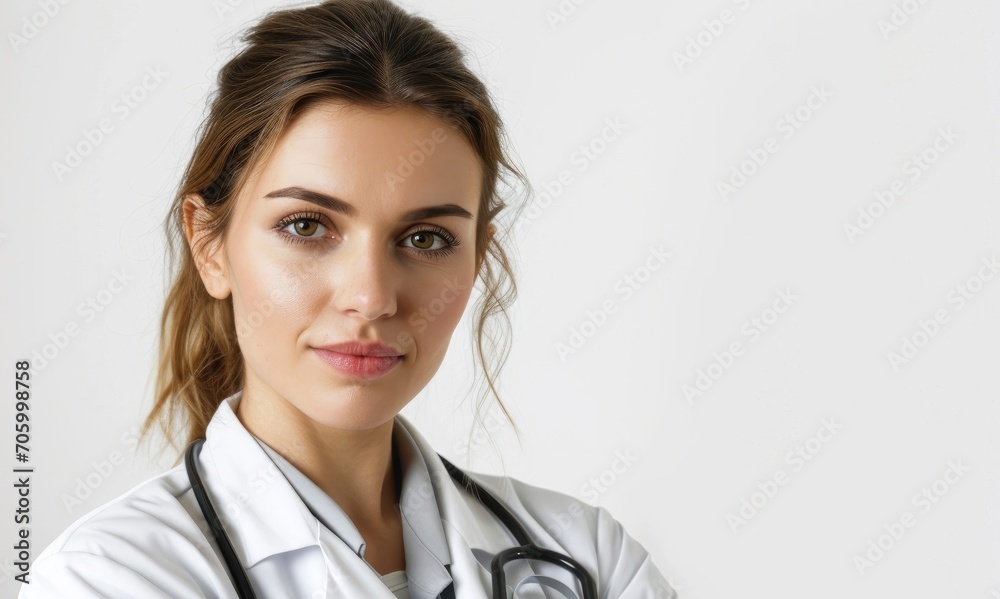 Confident portrait of a doctor, assured and authoritative, white background Confident portrait of a doctor, assured and authoritative, white background