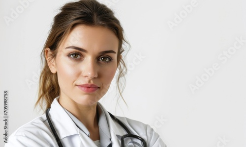 Confident portrait of a doctor, assured and authoritative, white background