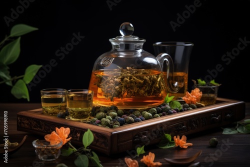 invigorating elegance: Kettle of tea, brewing, a cup of tranquil tea, capturing serenity and flavor in every sip, embracing the art of relaxation and timeless rituals