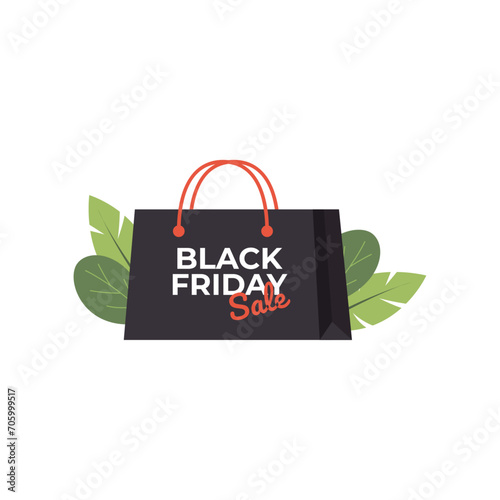 Shopping Bag and Bargains for Black Friday Sale Flat Design Illustration.