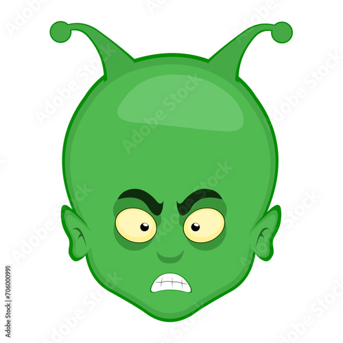 vector illustration face alien or extraterrestrial cartoon with an angry expression