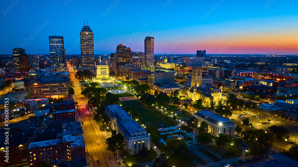 Aerial Twilight Cityscape of Indianapolis with Historic Buildings