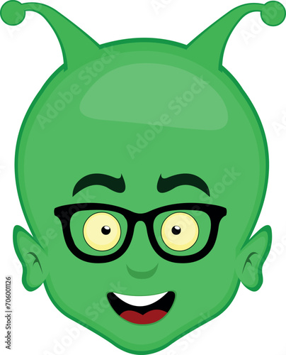 vector illustration green face alien or extraterrestrial cartoon with nerd glasses