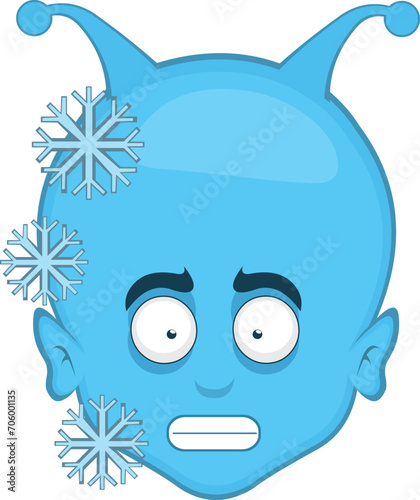 vector illustration face alien or extraterrestrial cartoon frozen with frost crystals