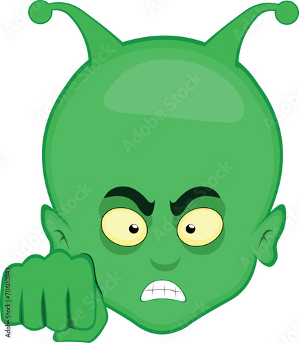 vector illustration face alien or extraterrestrial cartoon with an angry expression and fist bump