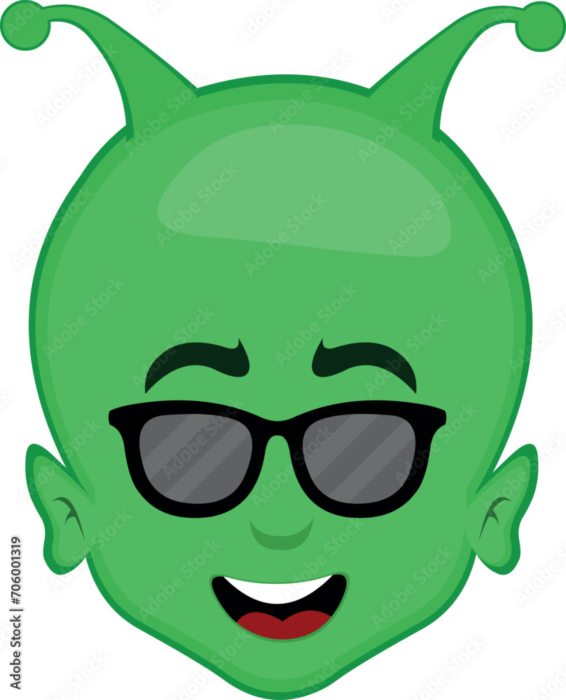 Obraz premium vector illustration face alien, extraterrestrial or martian character cartoon with sunglasses