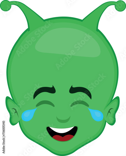 vector illustration face police alien, extraterrestrial or martian character cartoon with tears of joy and laughter