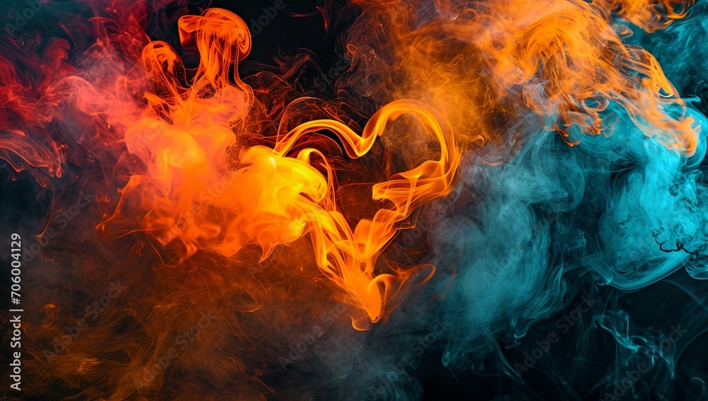 Fototapeta premium a heart shaped object with a fire and smoke