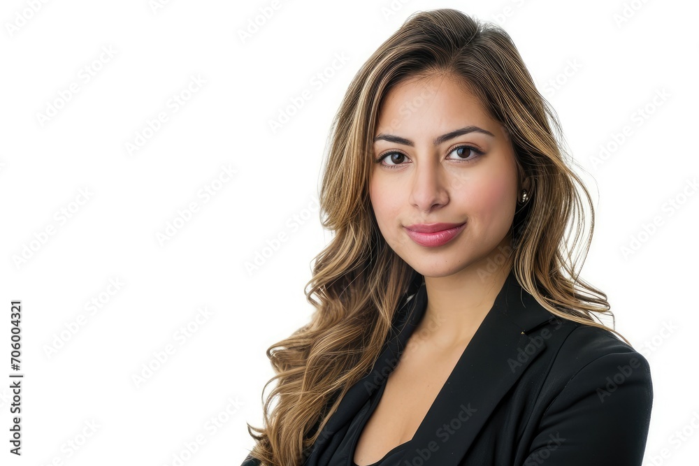 Professional portrait of a Latino woman, corporate and polished, white background Professional portrait of a Latino woman, corporate and polished, white background