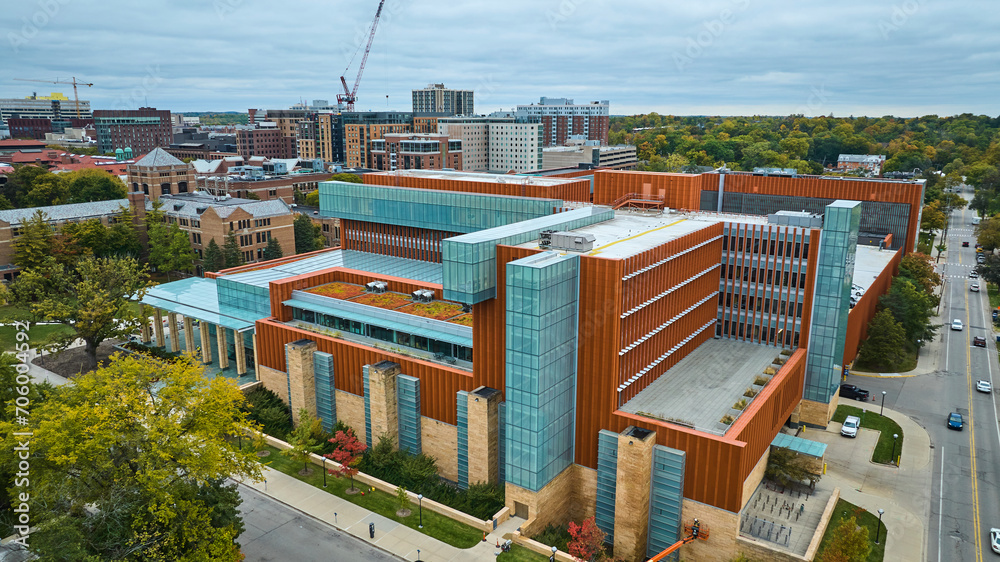 Aerial View of Modern Urban Complex with Green Roofing, Ann Arbor