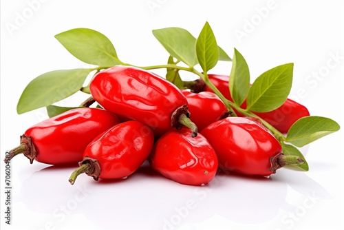 Fresh and nutritious goji berries   high quality image of ripe superfood on white background photo