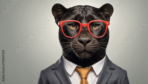 Cute panther wearing glasses and a business glasses © tanya78