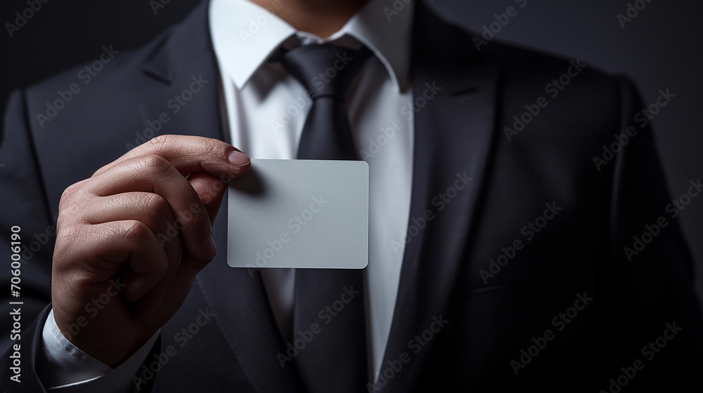 A men in suit with wite card in hand A men in suit with wite card in hand