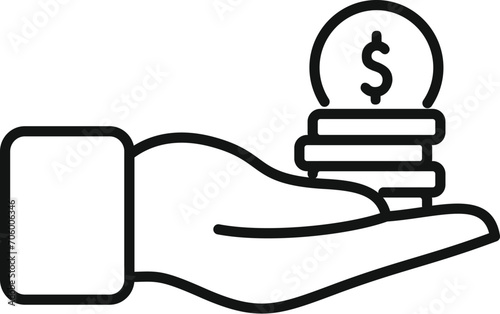 Take money coins icon outline vector. Marketing help. Hand law startup photo