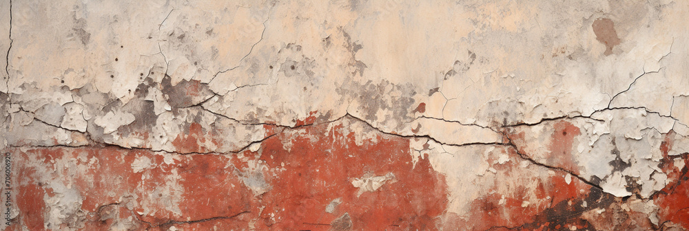 banner with the texture of a cracked weathered grunge concrete wall,covered with an abstract network of cracks,beige-red tinting