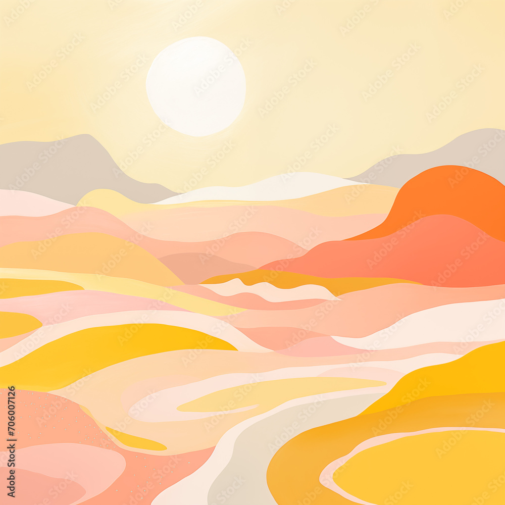 Bright Abstract Pink Amber Whimsical Landscape