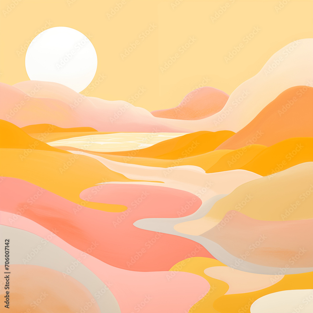 Bright Abstract Pink Amber Whimsical Landscape