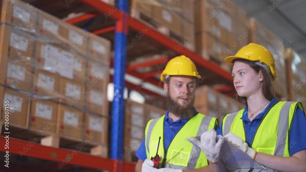 operation workers checking and inspecting cargo for stack items for shipping. Supervisor and staff working in factory warehouse discuss about parts inventory. Worker Scanning Package In Warehouse. operation workers checking and inspecting cargo for stack items for shipping. Supervisor and staff working in factory warehouse discuss about parts inventory. Worker Scanning Package In Warehouse.