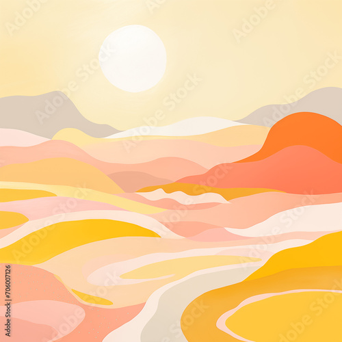 Bright Abstract Pink Amber Whimsical Landscape © Feliz Little House