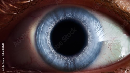 Human eye blue iris opening pupil extreme close up slow motion 60fps 4k photo