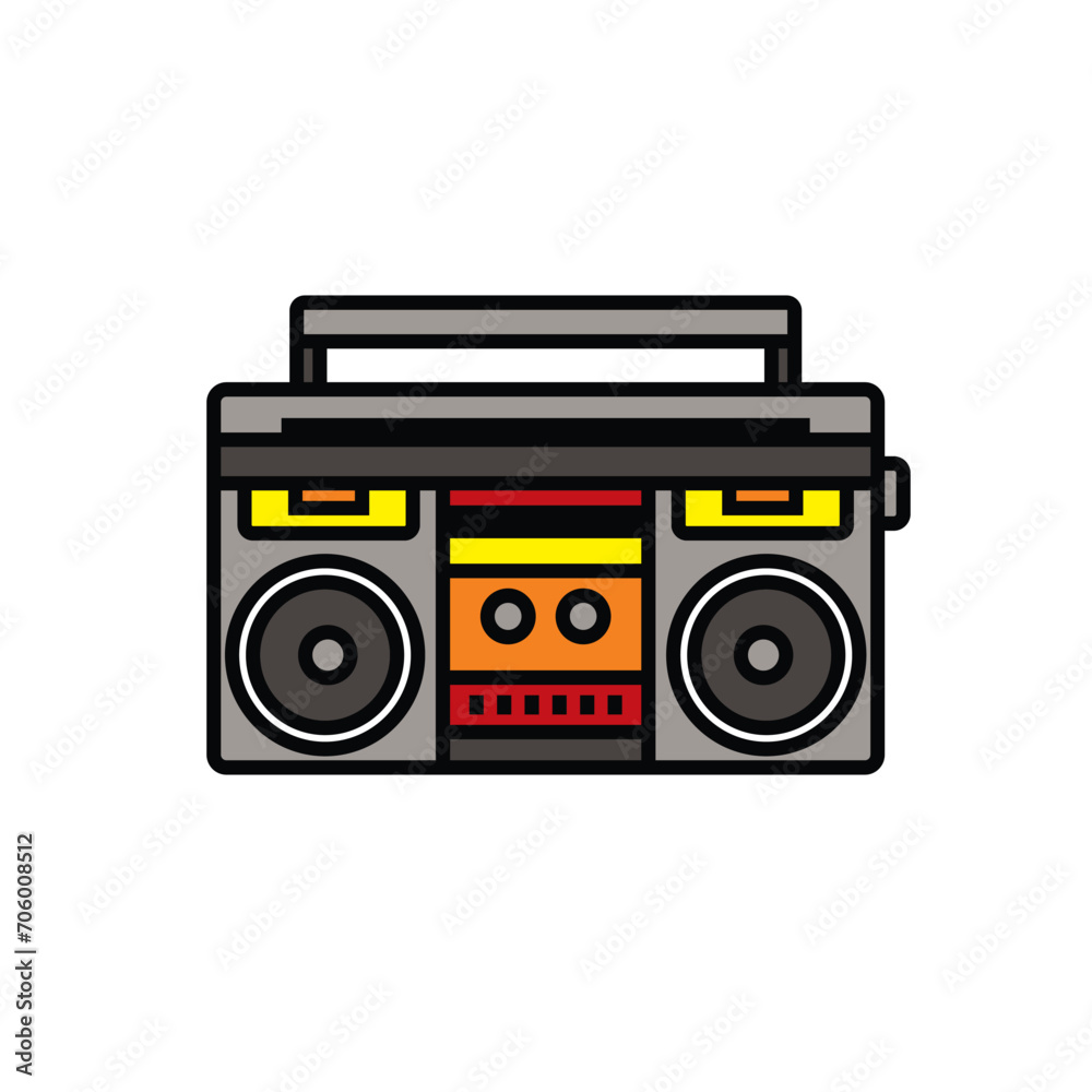 Original vector illustration. The outline icon of a portable stereo recorder. A boombox. A design element. Original vector illustration. The outline icon of a portable stereo recorder. A boombox. A design element.