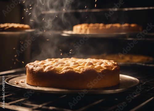 Freshly baked pie in an oven