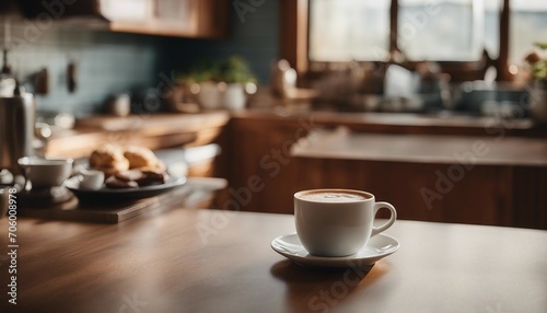 Coffee cup on wooden table in coffee shop cafe  stock photo