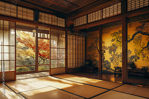Background of a traditional upper-class Japanese-style room, exuding a vintage ambiance.