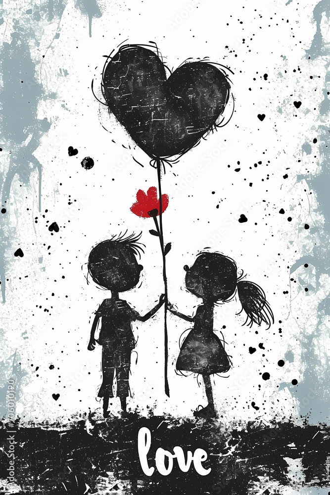 Φωτογραφία silhouette illustration of a boy handing a flower to a girl, young love, romance