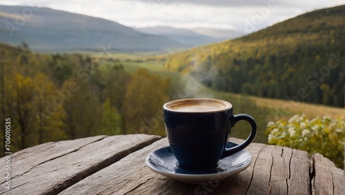 Amanecer perfecto: Café caliente y vistas impresionante. Energía natural: Una taza de Café caliente. IA Geberativa