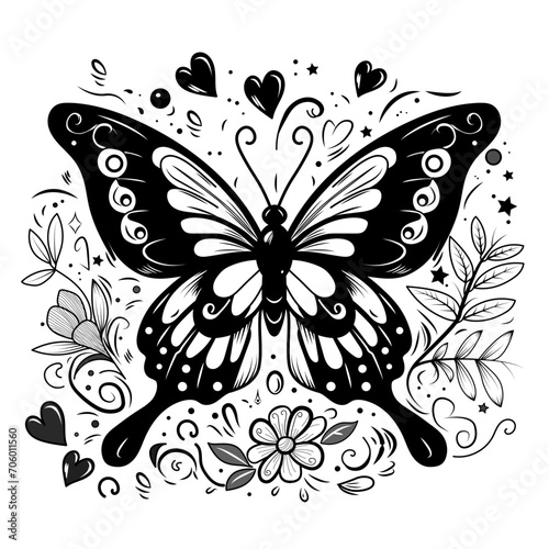 Vector illustration of a black and white butterfly, illustrazione vettoriale di farfalla in bianco e nero su sfondo bianco