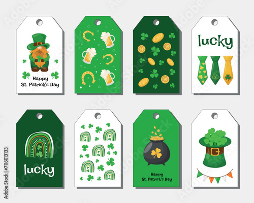 St. Patrick's Day gift tags. Set of St. Patrick's Day holiday labels. Holiday badge design.Vector illustration.