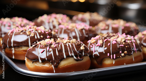 Donuts topped with chocolate, nuts, and sprinkles