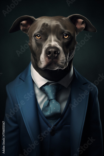 Portrait Dog in a Blue Suit 