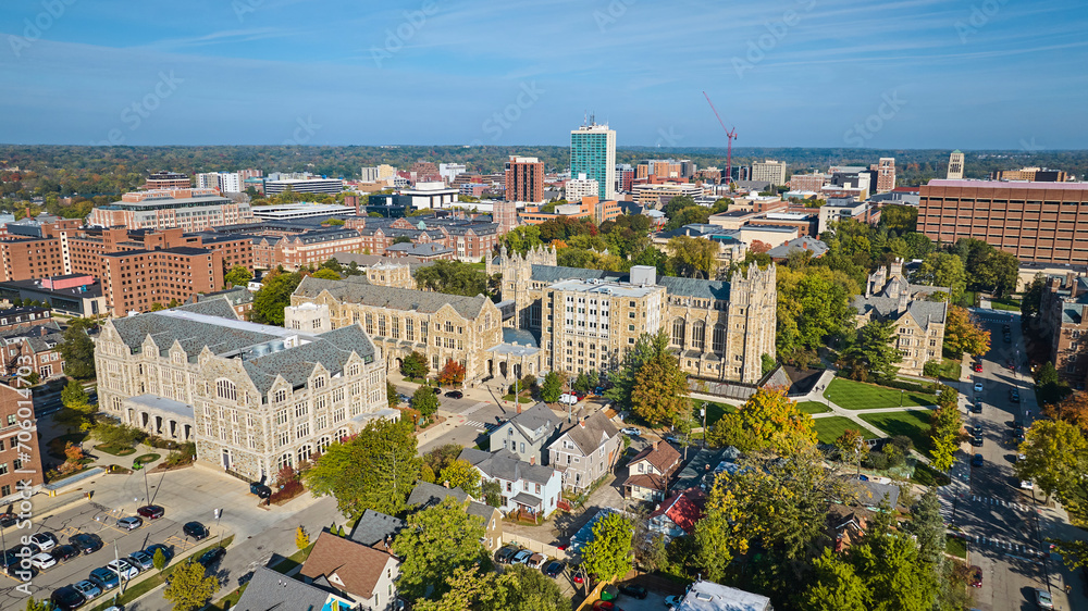 Aerial View of University of Michigan Campus and Urban Surroundings