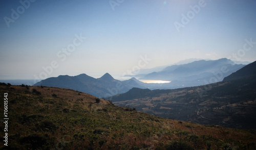 Sunset over the mountains and the sea near Preveli, Crete, Greece, May 2008