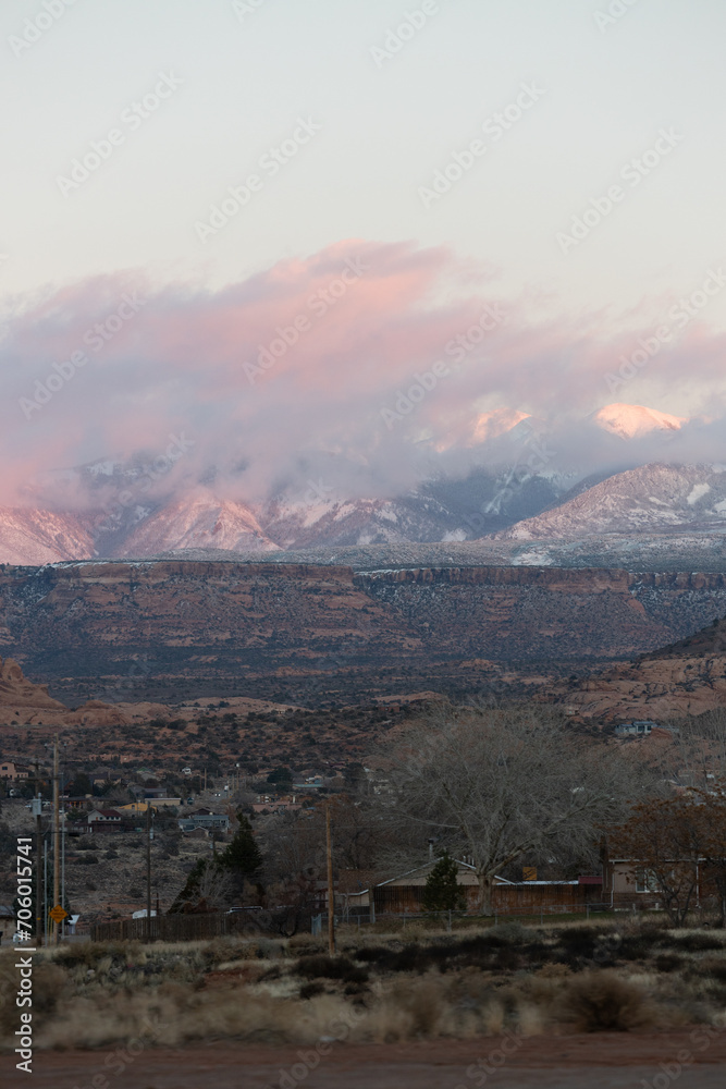 pink mountains at sunset in utah