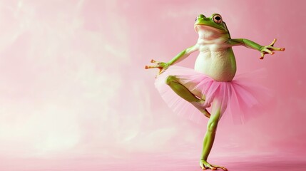 Green frog on the pastel background. 29 february leap year day concept