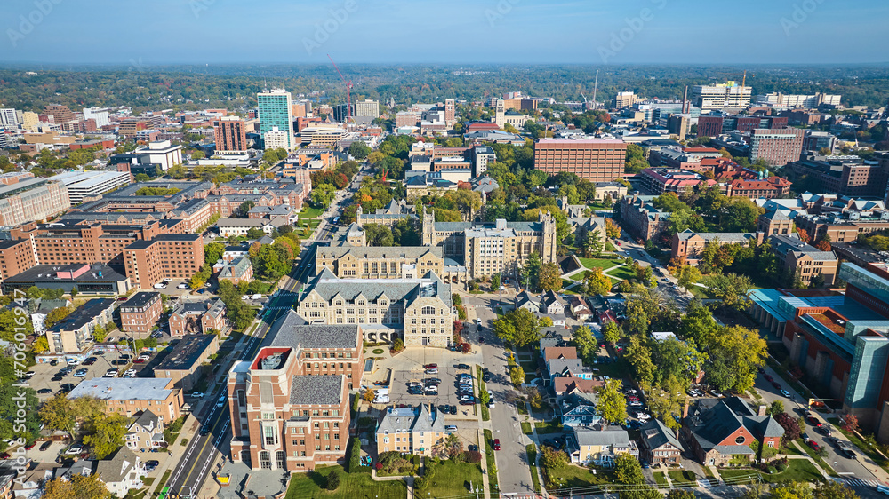 Aerial View of University of Michigan Campus and Downtown Ann Arbor