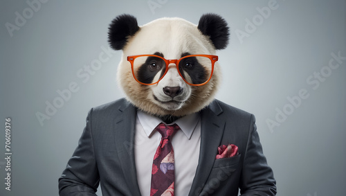 Cute panda with glasses, boss in a business