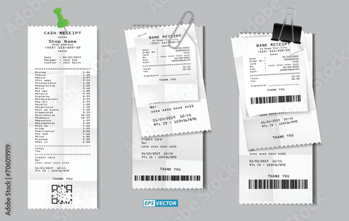 set of register sale receipt or cash receipt printed on white paper concept. 3D Render