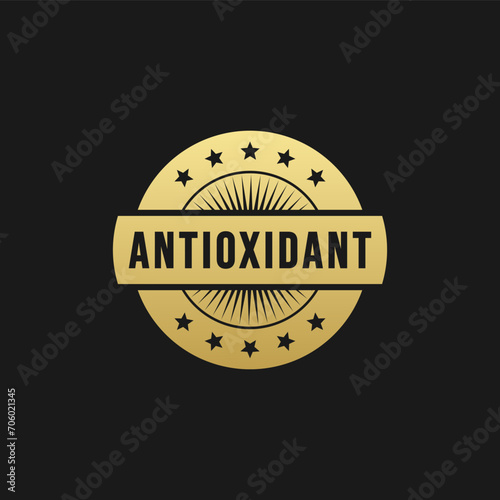 antioxidants label or antioxidants stamp vector isolated. Antioxidant label for health products maintain body resistance. Antioxidant seal for multivitamin products.