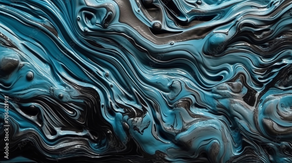 Obraz premium Abstract black and light blue acrylic painted fluted 3d painting texture luxury background banner on canvas - light blue and black waves swirls. Decor concept. Wallpaper concept. Art concept. 3d