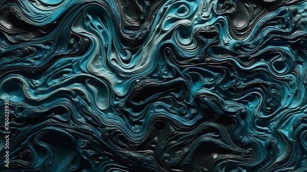 Obraz premium Abstract black and light blue acrylic painted fluted 3d painting texture luxury background banner on canvas - light blue and black waves swirls. Decor concept. Wallpaper concept. Art concept. 3d